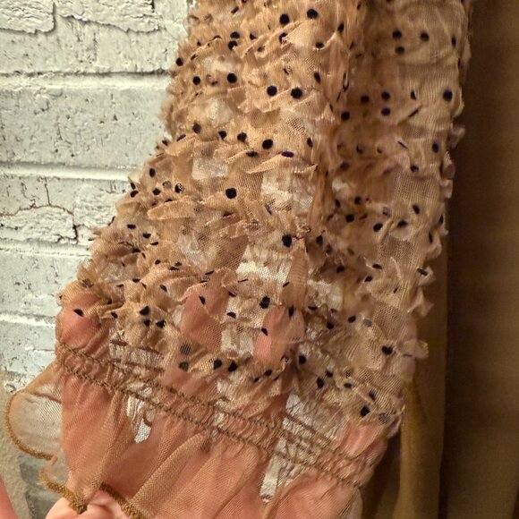 Cato Plus Size 22/24W Sheer Dot Sleeve Blouse – Brown Ruffle Mesh Detail - Picture 4 of 10